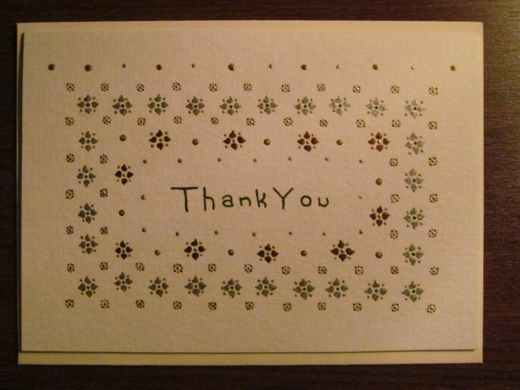 12I: Thank You Note: Copper and Silver: Handpainted